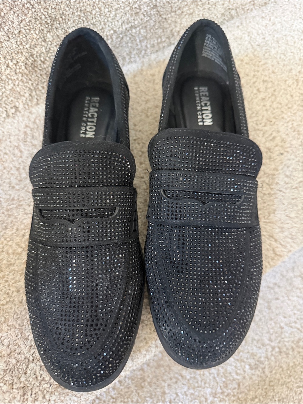 Kenneth Cole Reaction Black Crystal-Studded Slip-On Loafers
